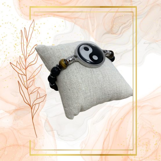 BRACELET  HOMME ANTI ONDES YING YANG, OEIL DE TIGRE ET PIERRE DE LAVE – Image 2