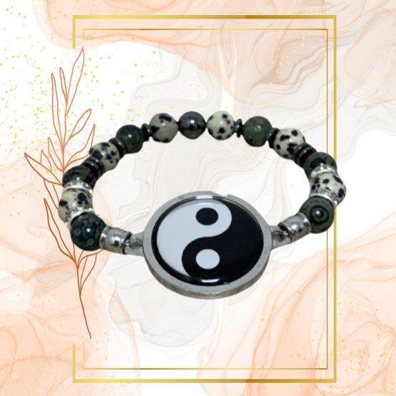 BRACELET FEMME ANTI ONDES YING YANG, JASPE KAMBABA ET DALMATIEN