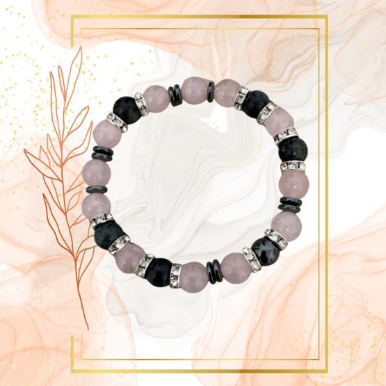 PARURE DUO, COLLIER ANTI-ONDES « QUARTZ ROSE+JASPE KAMBABA » AVEC BRACELET QUARTZ ROSE ASSORTI – Image 5