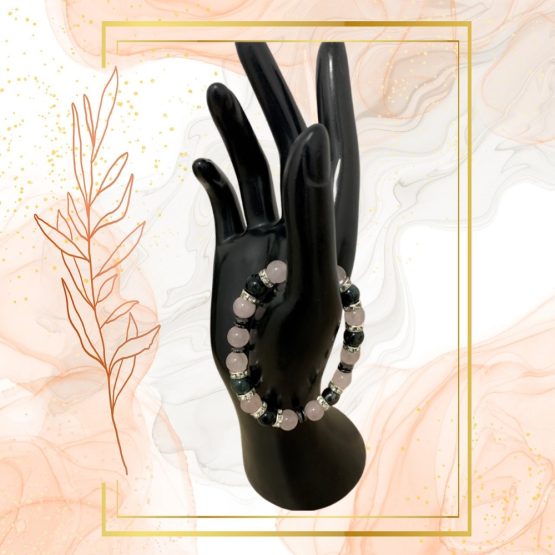 PARURE DUO, COLLIER ANTI-ONDES « QUARTZ ROSE+JASPE KAMBABA » AVEC BRACELET QUARTZ ROSE ASSORTI – Image 6