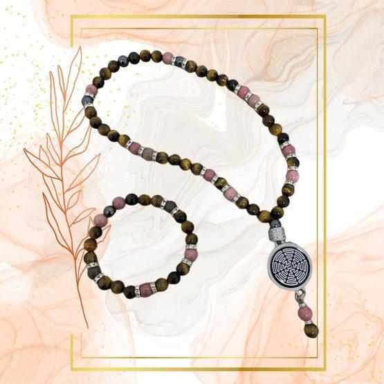 PARURE DUO, COLLIER ANTI-ONDE RHODONITE, ŒIL DE TIGRE AVEC BRACELET ASSORTI – Image 5