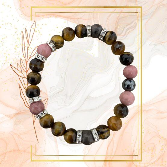 PARURE DUO, COLLIER ANTI-ONDE RHODONITE, ŒIL DE TIGRE AVEC BRACELET ASSORTI – Image 8