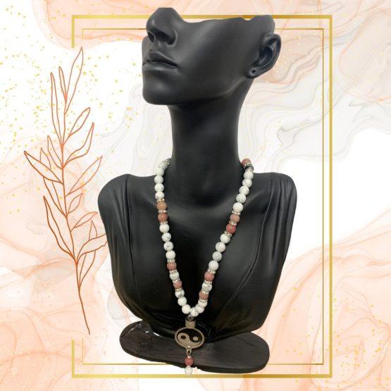 COLLIER ANTI-ONDES « HOWLITE+RHODONITE »