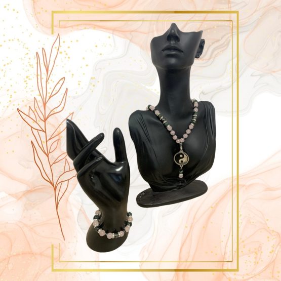 PARURE DUO, COLLIER ANTI-ONDES « QUARTZ ROSE+JASPE KAMBABA » AVEC BRACELET QUARTZ ROSE ASSORTI – Image 11