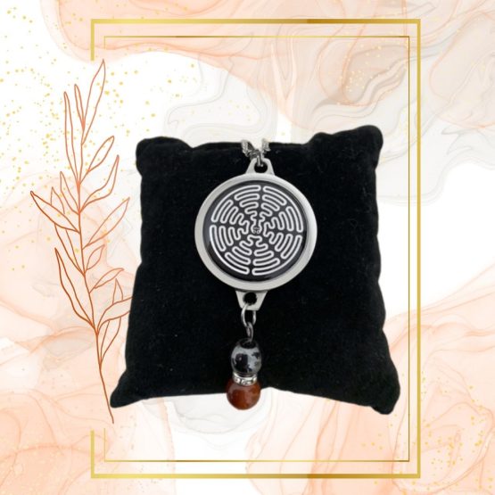 Collier Anti Ondes avec pendentif métal et pierre Cornaline et Hématite – Image 2