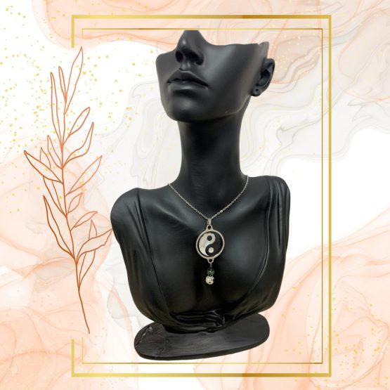 Collier Anti Ondes avec pendentif métal et pierres Jaspe Kambaba et Dalmatien