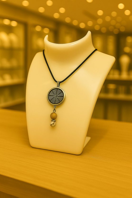 Collier Anti Ondes avec pendentif métal et pierres Jaspe Paysage et Howlite