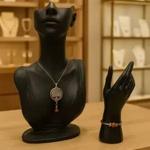 DUO PENDENTIF ANTI ONDE METAL ET PIERRE CORNALINE RUBANEE AVEC SON BRACELET ASSORTI